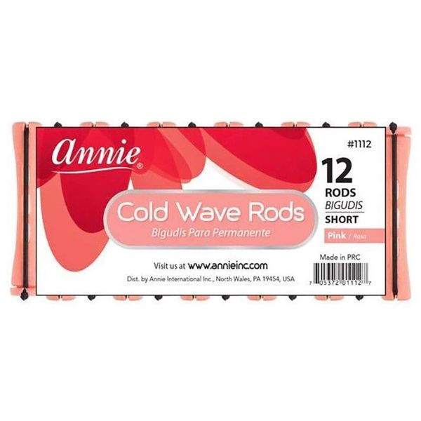 Annie- Short Cold Wave Rods with Rubber Band - Hair Curling and Perm Styling - Pink - Set of (3) Packs of 12 (36 Pieces)