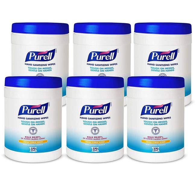 Purell Hand Sanitizing Wipes, Fresh Citrus Scent, 270 Wipes/Can, Pack of 6 Cans