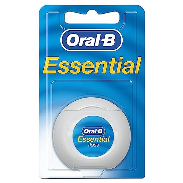 Oral-B Essential Dental Floss, 50 m, Plaque Remover For Teeth, Lightly Waxed & Shred-Resistant, Medium, Mint