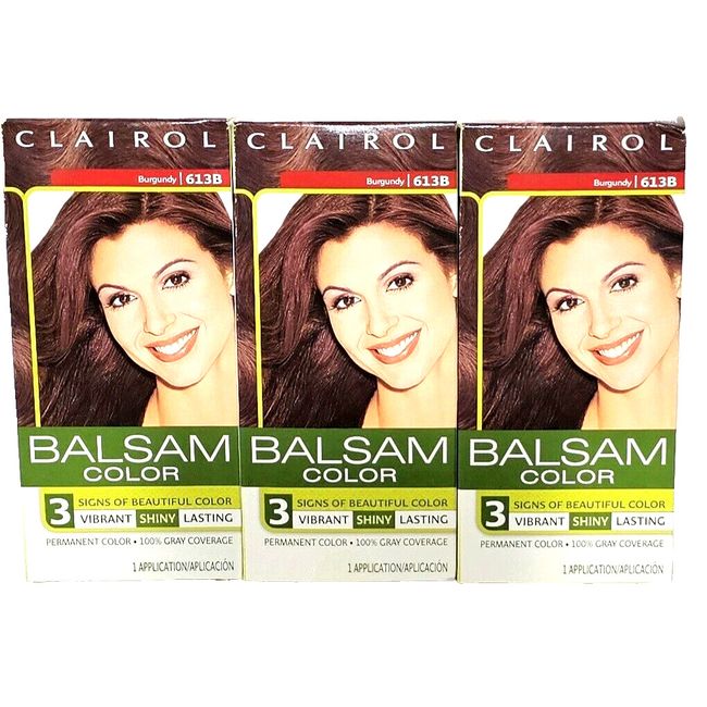 3 Pack Clairol Balsam Hair Color Burgundy 613B Permanent Grey Coverage