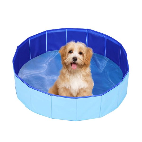 Dog Pool, Foldable Pet Pool, Small Portable PVC Dog Swimming Pool 24 x 8 Inch Folding Dog Cat Bath，Small Portable PVC Dog Swimming Pool，Tub Indoor Collapsible Ball Pit for Puppies(Blue, Small)