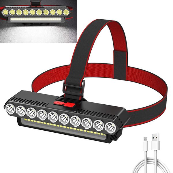 Dual Light COB LEDs Headlamp Head Torch Headlight Lamp Rechargeable Flashlight