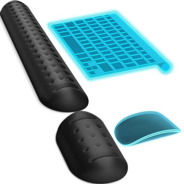 KTRIO Upgrade Memory Foam Keyboard Wrist Rest Set - Massage Holes Design Wrist Rest for Computer Keyboard - Ergonomic Keyboard Wrist Pad for Computer, Office & Home