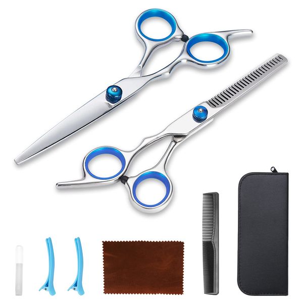 Evanda Professional Hairdresser Supervised Haircut Set, Haircut Scissors, Hair Cutting Scissors, Bangs Cut, Self Cut, Cleaning Cloth, Case, Premium Hairdressing Shears for Salons and Home Use