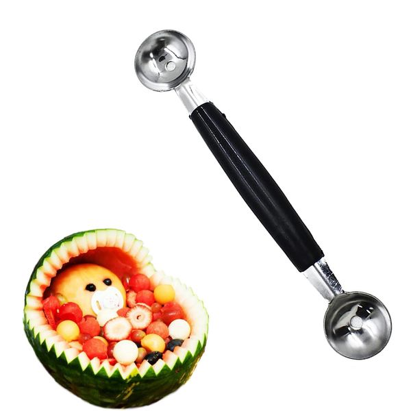 Double Sided Melon Baller,Melon Baller Scoop, Melon Ball Scoop, Double Scoop Fruit Baller Scoop Stainless Steel Round Melon Scoop Ice Cream Cone Double Dessert Scoop for Fruit Ice Cream