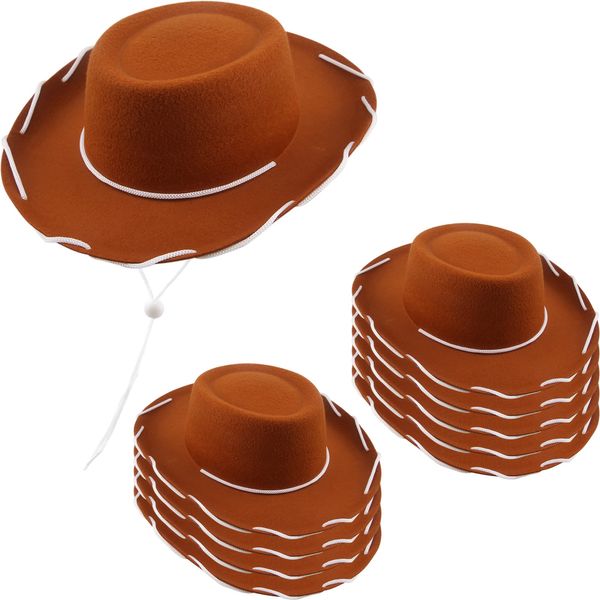 SGBETTER 10 Pack Kids Cowboy Hat Felt Western Cowgirl Hat for Boys Girls Birthday Halloween Cowboy Theme Party Supplies Dress Up Accessories (Brown)