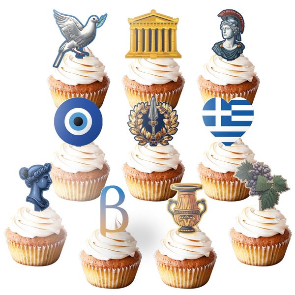 Greek Cupcake Toppers Beta Greek Letter Cupcake Topper Greek Mythology Decor Goddess Flag Eye Ancient Greek Theme Cupcake Decorations for Women Men