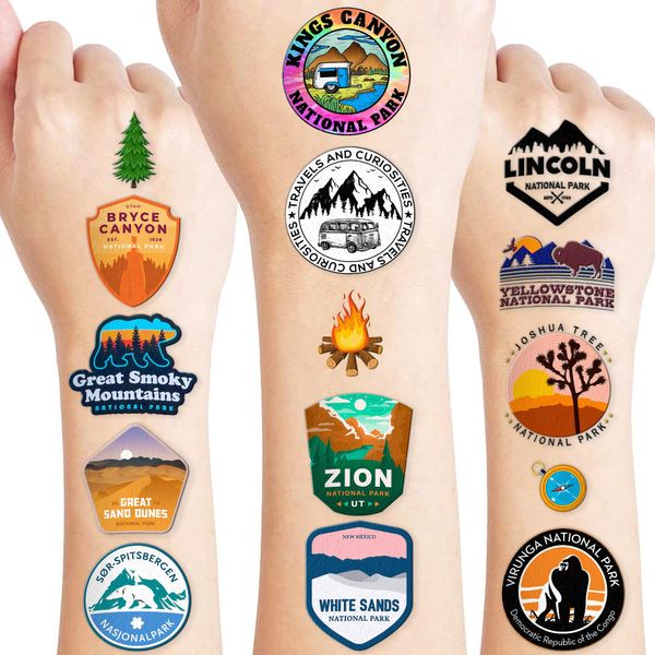 96 PCS Camping National Park Outdoors Temporary Tattoos Stickers Birthday Party Decorations Supplies Adventure Wilderness Nature Tattoo Sticker Gifts for Girls Boys School Rewards Carnival Christmas