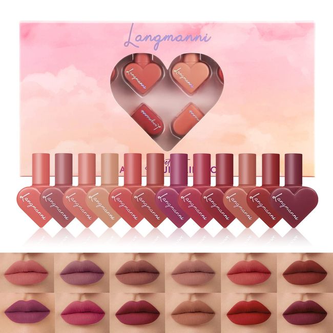 LANGMANNI 12 Colors Sweet Heart Velvet Matte Liquid Waterproof Long-Lasting Lipstick Set