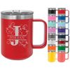 Personalized Monogram & Name 15oz Powder Coated Mug with Lid Custom Engraved (Black)