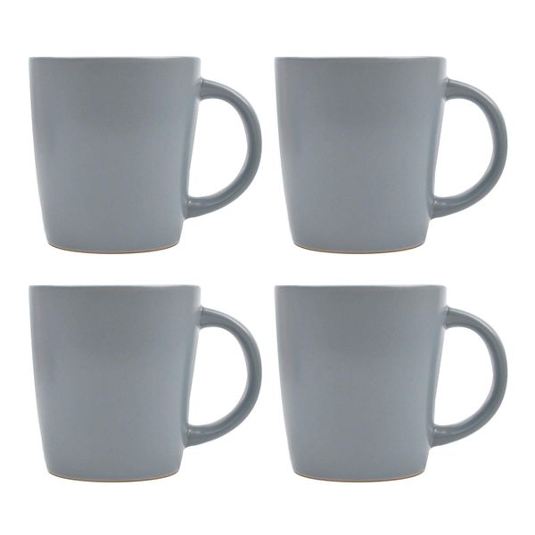 YöL Solid Grey Coffee Mugs Tea Cups Set of 4 White Rim Stoneware Home Office 370ml