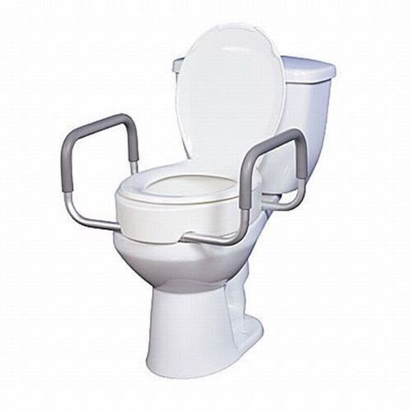 Elevated Raised Toilet Seat Riser with Removable Arms, For Round Toilets