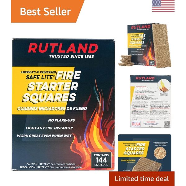 Safe Lite Fire Starter Squares - Recycled Wood Chips - No Flare Up - 144 Squares
