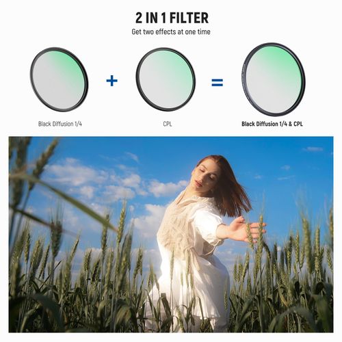 NEEWER 2 in 1 CPL + Black Diffusion 1/4 Filter, Circular Polarizing Glare Reduction Cinematic Soft Dreamy Mist Camera Lens Effect Filter with Slim Aluminum Frame & Multicoated Optical Glass, 77mm