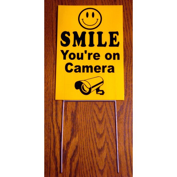 SMILE YOU'RE ON CAMERA Coroplast  YARD SIGN 8x12  w/ Stake  NEW Security