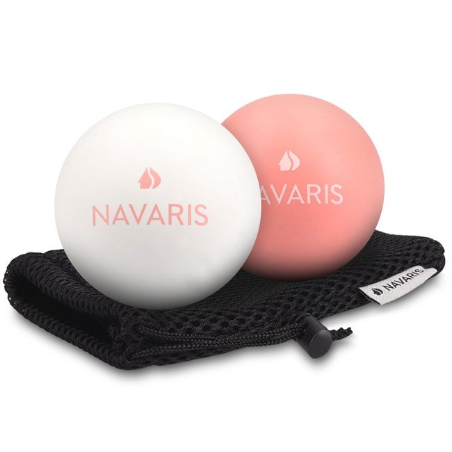 Navaris Stretch Balls, Set of 2 Lacrosse Balls Yoga Balls - Trigger Point Balls, 2 Stiffness, Calf and Neck - Scapula, White, Pink