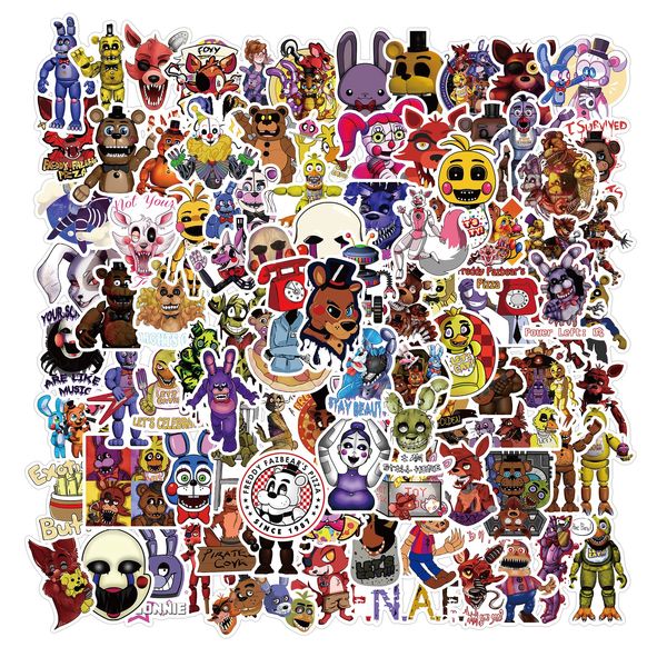 100 Stück Five Nights at Freddy's Aufkleber Pack Game Sticker Set Wasserdichte Vinyl Sticker für Laptop Kinder Autos Motorrad Fahrrad Skateboard Gepäck Koffer Computer Aufkleber Graffiti Decal