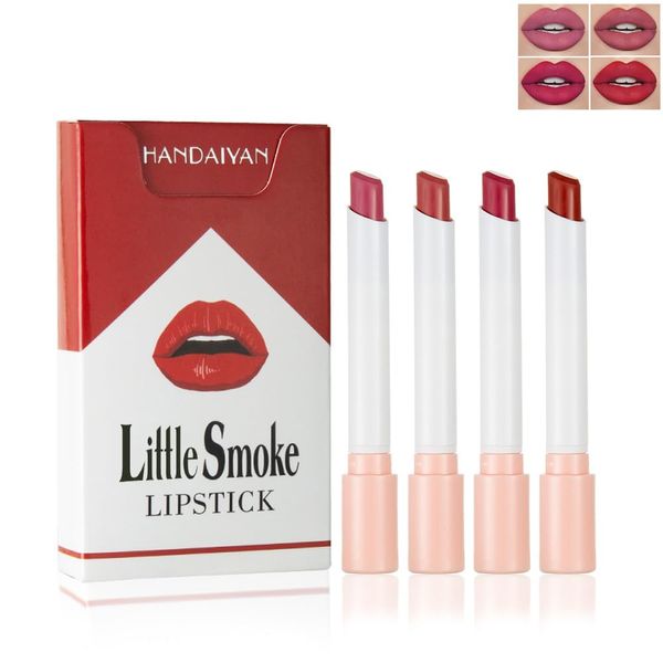 BEUKING 4Pcs Cigarette Case Lipstick Long-Lasting Non-Sticky Matte Nude Lipstick Set Lightweight Mini Velvety Lip Gloss Little Smoke Tube Style Lip Tint Festivals Gift (B)