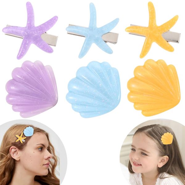 Fasband Starfish Shell Hair Clip Set Headdress Hairstyle Tool Beach Cute Mermaid Hair Accessories for Kids Girls Lady Hair Accessories (A)