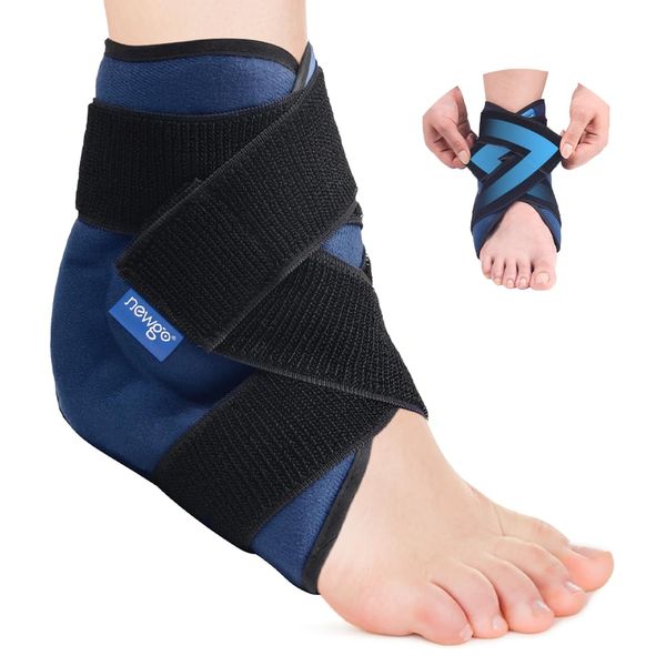 NEWGO Ankle Ice Pack Wrap for Swelling, Reusable Gel Ice Pack for Sprained Ankle Injuries, Cold Compression Therapy for Pain Relief, Plantar Fasciitis Relief, Achilles Tendonitis, Foot & Heel