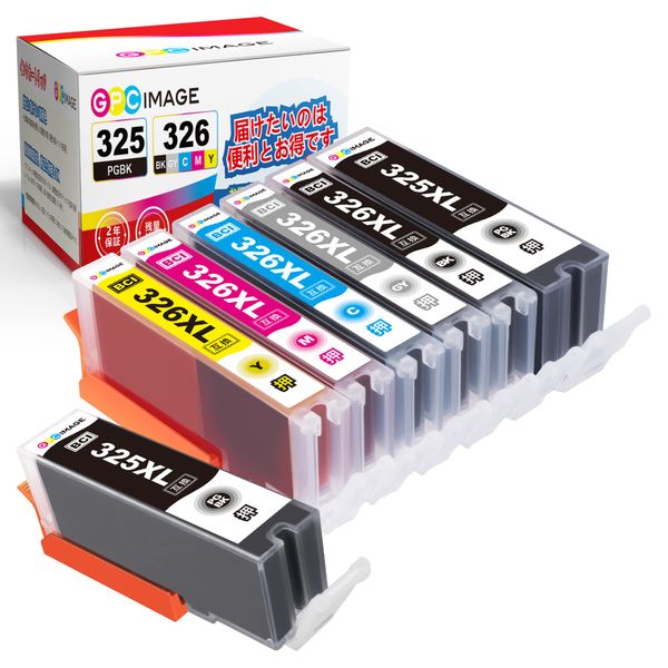 GPC Image BCI-325XL BCI-326XL Compatible Ink Cartridges, 6 Color Set + BCI-325PGBK (7 Total), High Capacity Compatible with Canon Ink Cartridges 326, 325, BCI-325, BCI-326, Compatible Ink MG8230, MG8130, MG6230, MG6130 325 3 26 ink remaining charge displa