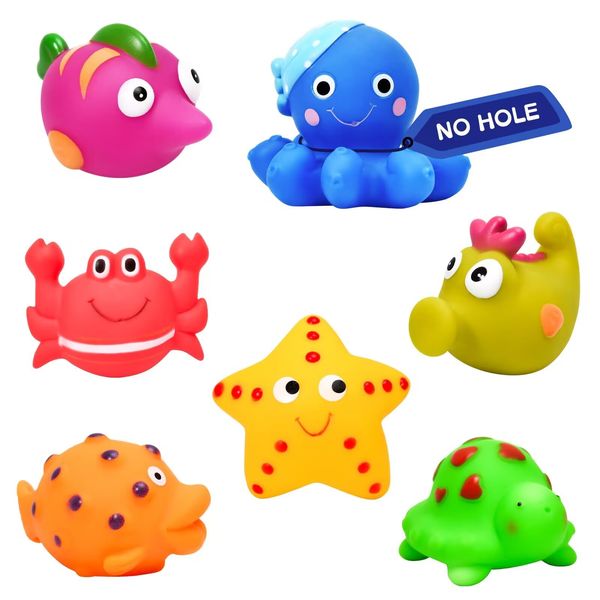 Mold Free Baby Bath Toys - 7 Pcs No Hole Ocean Animals Bathtub Toys for Toddlers 1-3/Infants 6-12-18 Months,Water Table Toys Shower Toys Pool Toys for 1 2 3 4 Year Old Boys Girls Kids