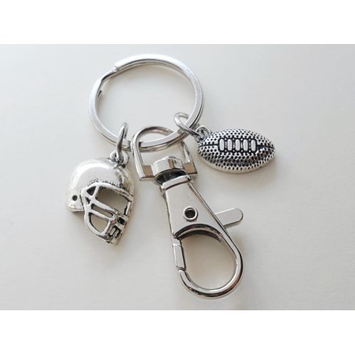 Football Charm Keychain with Small Football Charm, Helmet Charm & Swivel Clasp; Football Team Player Keychain