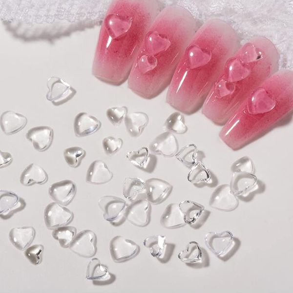 YFFSFDC Nail Parts, Nail Tools, Heart Parts, 3D, Transparent, Resin, Nail, DIY, Deco Parts, 5mm, 6mm, Approx. 200 Pieces (B)