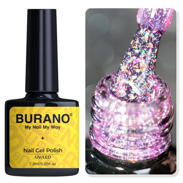 BURANO Holographic Gel Polish, Reflective Glitter Gel Polish 7.3ml UV LED Pink Glitter Gel Nail Polish for Home DIY, Diamond Gel Nail Polish Curing Required (YH31)