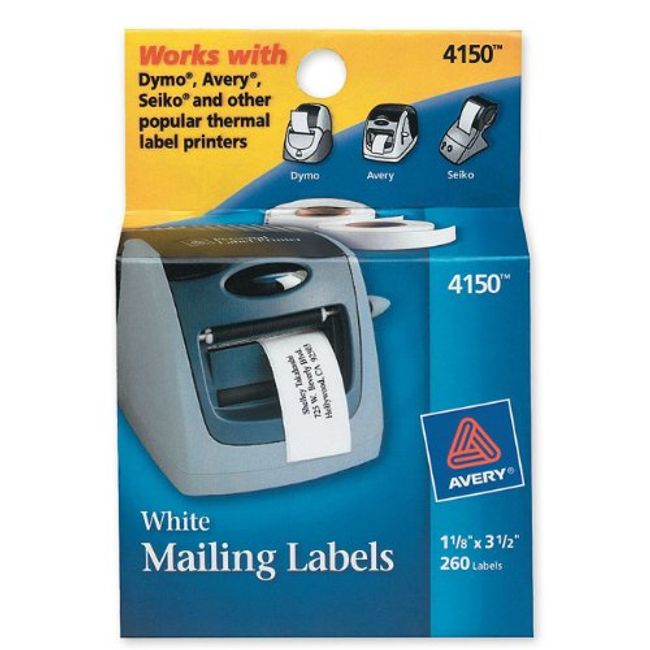 AVERY Multi-Purpose Labels for Label Printers, 1.125 x 3.5 Inches, White, Two Rolls of 130 (04150), 1 1/8" x 3 1/2"