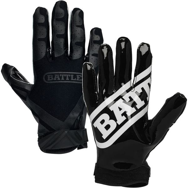 Battle Sports Double Threat Wide Receiver Football Gloves - Adult and Youth Football Gloves - Ultra Stick Gloves - Adult 2X-Large, Black