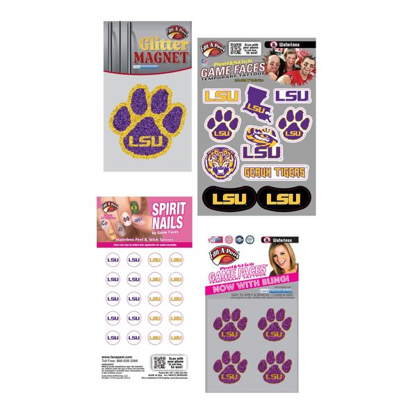 LSU Tigers Temporary Tattoo and Fan Tailgate Bundle