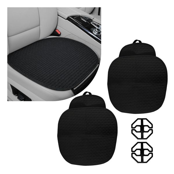 Augeny 2 PCS Car Seat Covers Cushion Pad, Breathable Anti-Slip Auto Front Seat Protector Mat with Storage Pocket, Comfortable Front Seat Cushion Cover for Automotive and Office （Black）