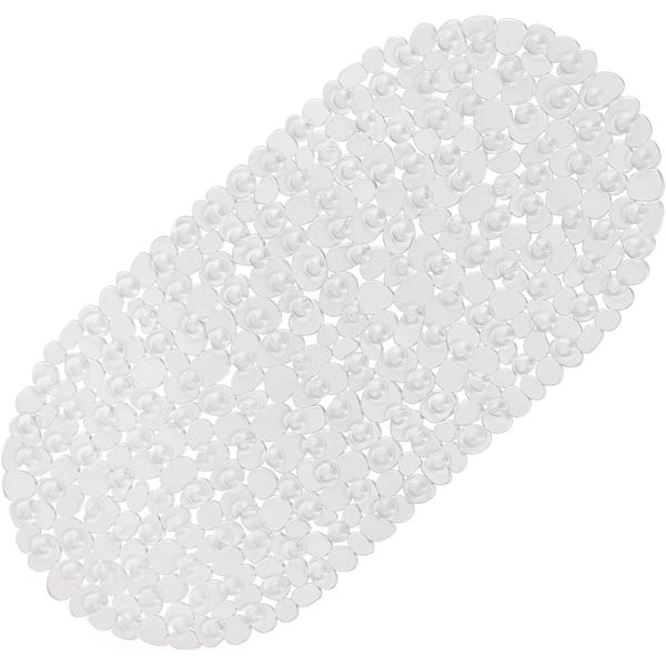 WELTRXE Pebbles Bath Mat Clear Non-Slip Bathtub Mat with Suction Cups, Drain Holes for Bathroom Showers, Tub, Machine Washable, BPA, Latex Free Safe Shower Mats, Oval 27 x 14 Inch