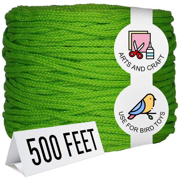 Super Bird Creations SB50028 Braided Polly Rope - Ideal for Making Bird Toys & Crafting - Hollow & Polly Rope, Polyethylene Rope - 1/8" Diameter and 500 Meters Long - Ideal for Parrots - Vibrant Green