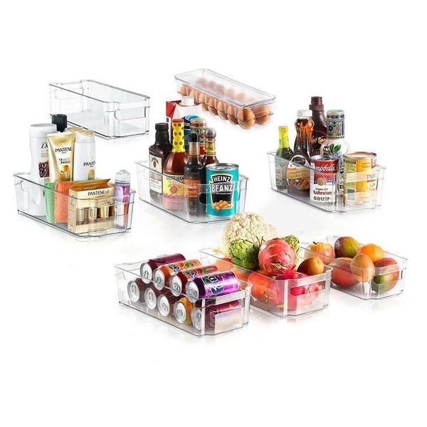 NutriChef Set Of 8 Refrigerator Organizer Bins - 4 Wide and 4 Narrow Stackable