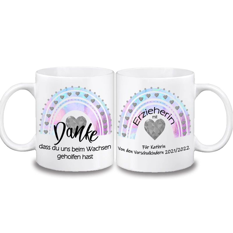 Tazza stampata con scritta – Grazie per il tempo colorato – regalo per insegnanti per l'asilo – regalo come ringraziamento – colore arcobaleno – bianco