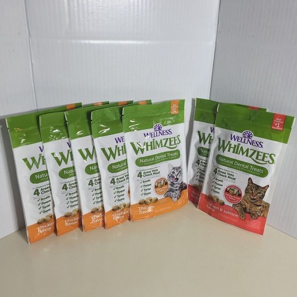 7× 2 oz  WHIMZEES Cat Dental Treats Chicken / Chicken & Salmon Wellness Natural