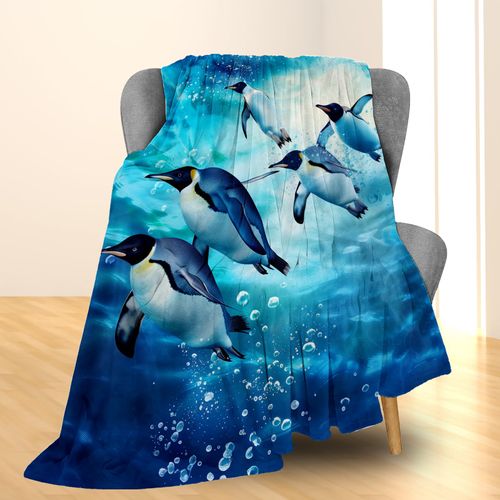 Ti Caldi Penguin Dive Blanket - Soft, Cozy, Lightweight, and Fuzzy Flannel Throw - Ideal for Couch, Bed, Travel, and Outdoor Activities - Fluffy Home Decor with Enchanting Underwater Design 60"x50"
