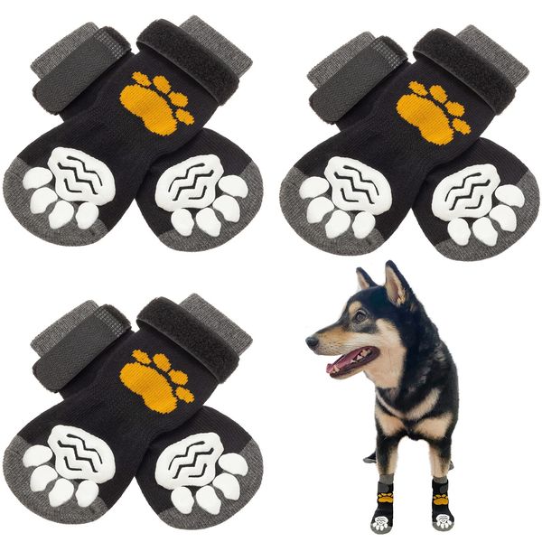 SCIROKKO Non Slip Dog Socks with Grippers to Prevent Licking Paws for Hardwood Floors - Anti Slip Shoes 3 Pairs Booties Winter Boots Paw Protectors for Small to Large Senior Dogs Prevent Scratching