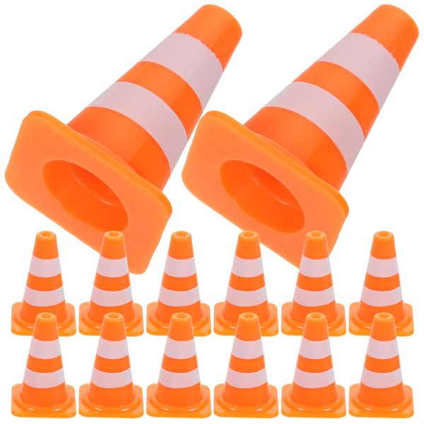 jarbins 14Pcs Mini Traffic Cones Miniature Traffic Cones for Kids Construction Party Favors Traffic Signs Small Orange Cones for Cake Pretend Play Educational Toys for Toddler