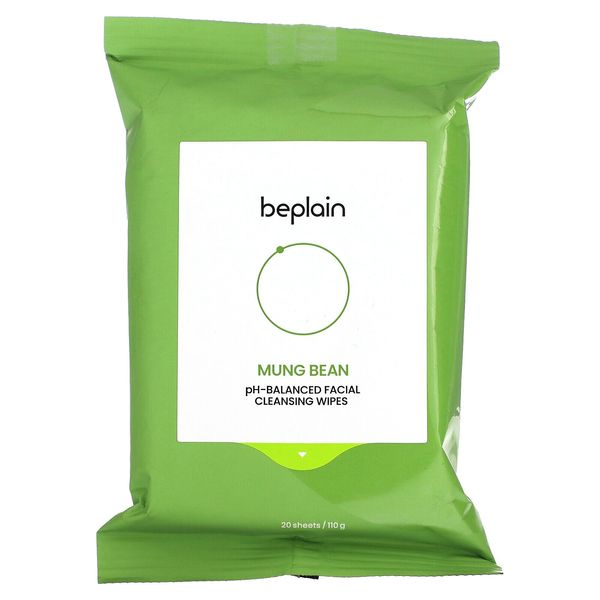 Mung Bean pH-Balanced Facial Cleansing Wipes, 20 Sheets