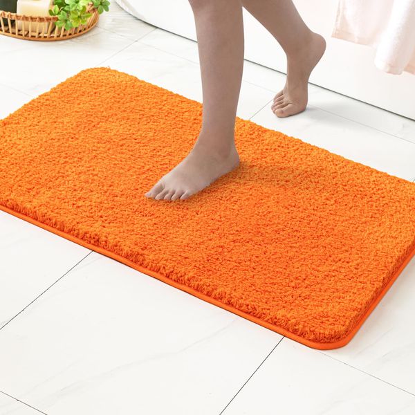 MIULEE Bath Mat Non Slip Absorbent Bathroom Soft luxurious Shower Small Mat Doormat Inside Rugs Kitchen Rugs Carpet Mat Washable for Bathroom Bedroom Kitchen Entrance 40x60 cm Orange