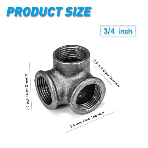 3/4" Side Outlet Elbow, Home TZH 4-Pack Cast Malleable Iron 3 Way Corner Pipe Fitting for Industrial vintage style DIY Project/Furniture/Shelving Decoration (4, 3/4")