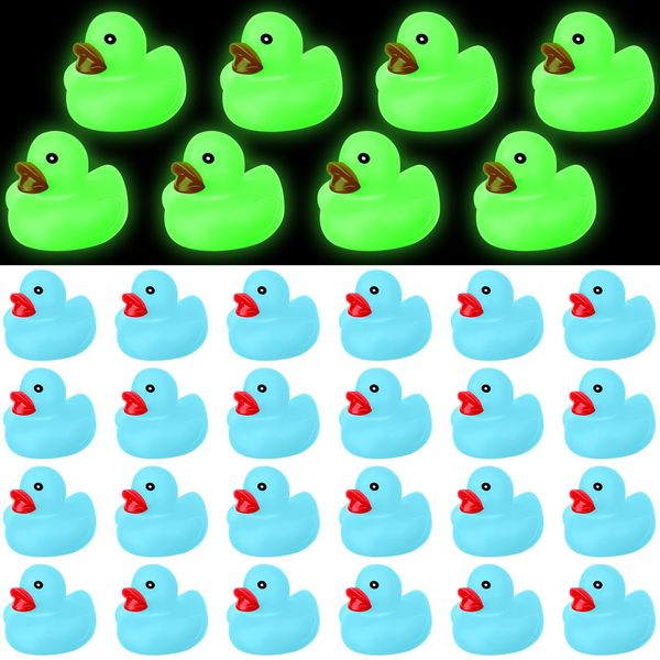 Chitidr Glow in The Dark Rubber Ducks 2.2'' Luminous Mini Rubber Duck Fluorescent Tiny Ducks Light up Floating Squeaky Bathtub Toys for Baby Showers Summer Beach Pool Party Games(50 Pcs, Colorful)