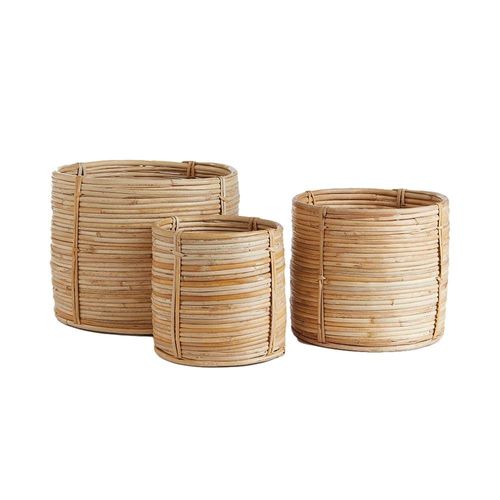 MY SWANKY HOME Set of 3 Natural Cane Rattan Storage Baskets Round Small 6 8 10 in Coiled