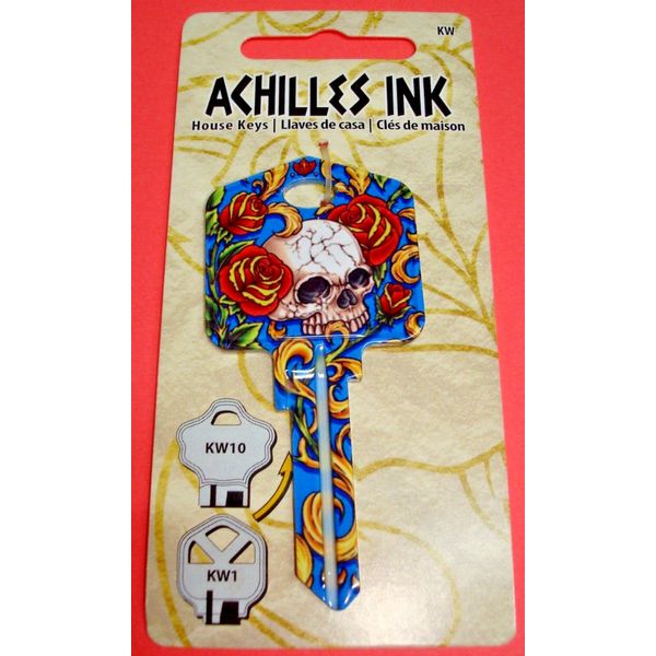 NEW Color Designer Achilles Ink Skull & Roses House Key Blank Kwikset KW1 KW10