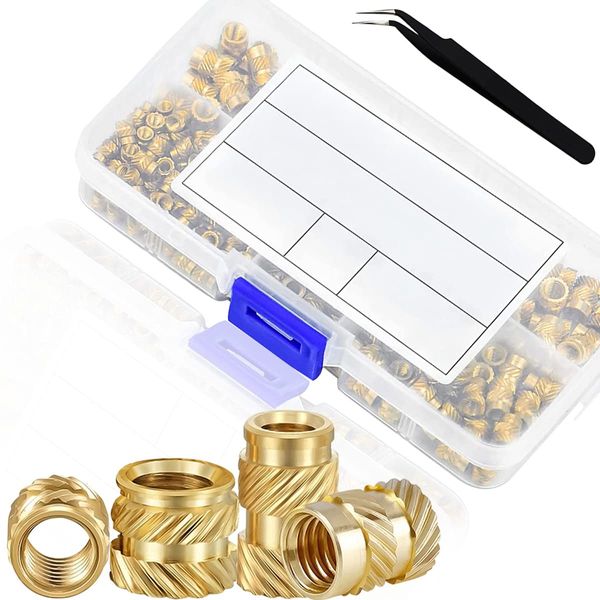 Xiatiaosann 250 Pcs Insert Nuts Threaded Knurled Brass Nuts M2 M3 M2.5 M4 M5 M6 Female Thread Nuts Embedded Nuts for 3D Printer Parts - Plastic Parts by Heat