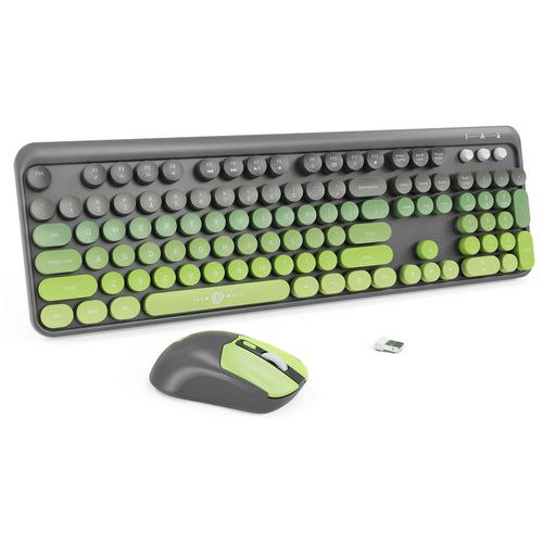 Wireless Keyboard and Mouse Combo - Cute Colorful Keyboard and Mouse, Full-Size Retro Typewriter Keyboard with 2.4GHz Plug & Play, for Windows 11/10/7, Laptop, PC (Green)