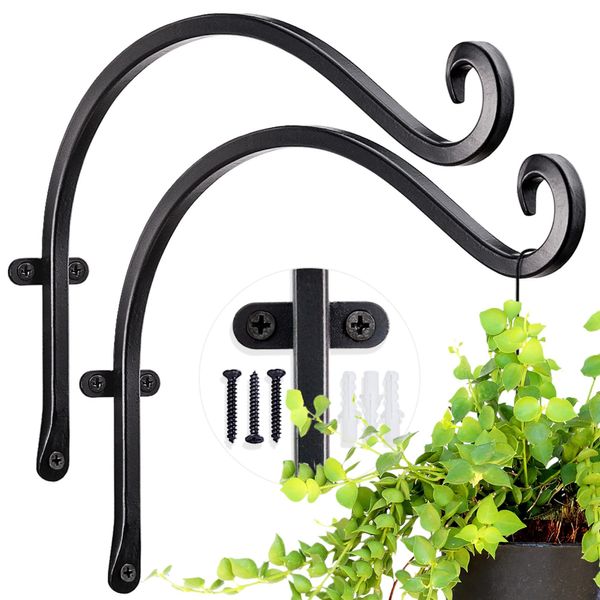 AJART Hanging Plant Hanger Outdoor: 12-Inch Bird Feeder Wall Hooks - Black Metal Plant Bracket Hook for Hanging Flower Baskets